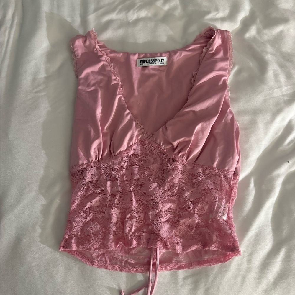 Princess Polly Blush Lace Trim Top